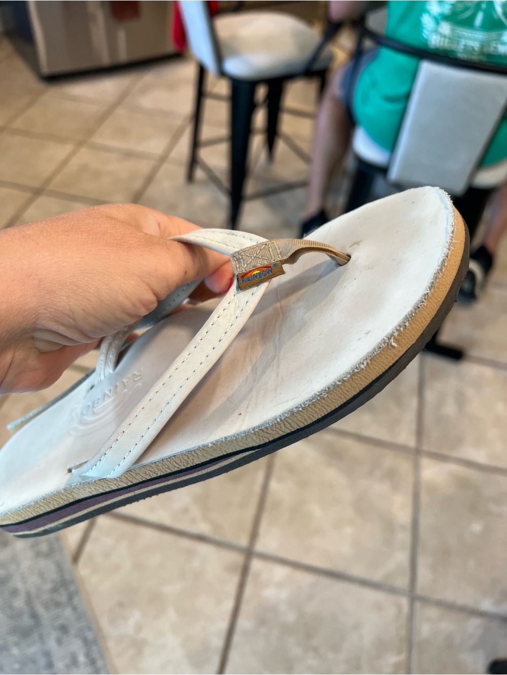 Rainbow White Leather Thong Sandals with Tan Midsole
